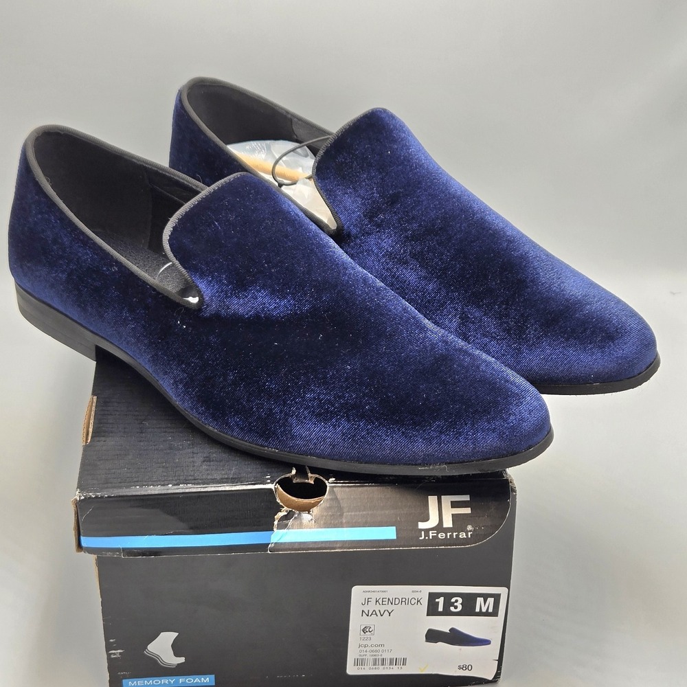JF J Ferrar Kendrick Mens 13M Navy‎ Dress Shoes Velvet Slip On